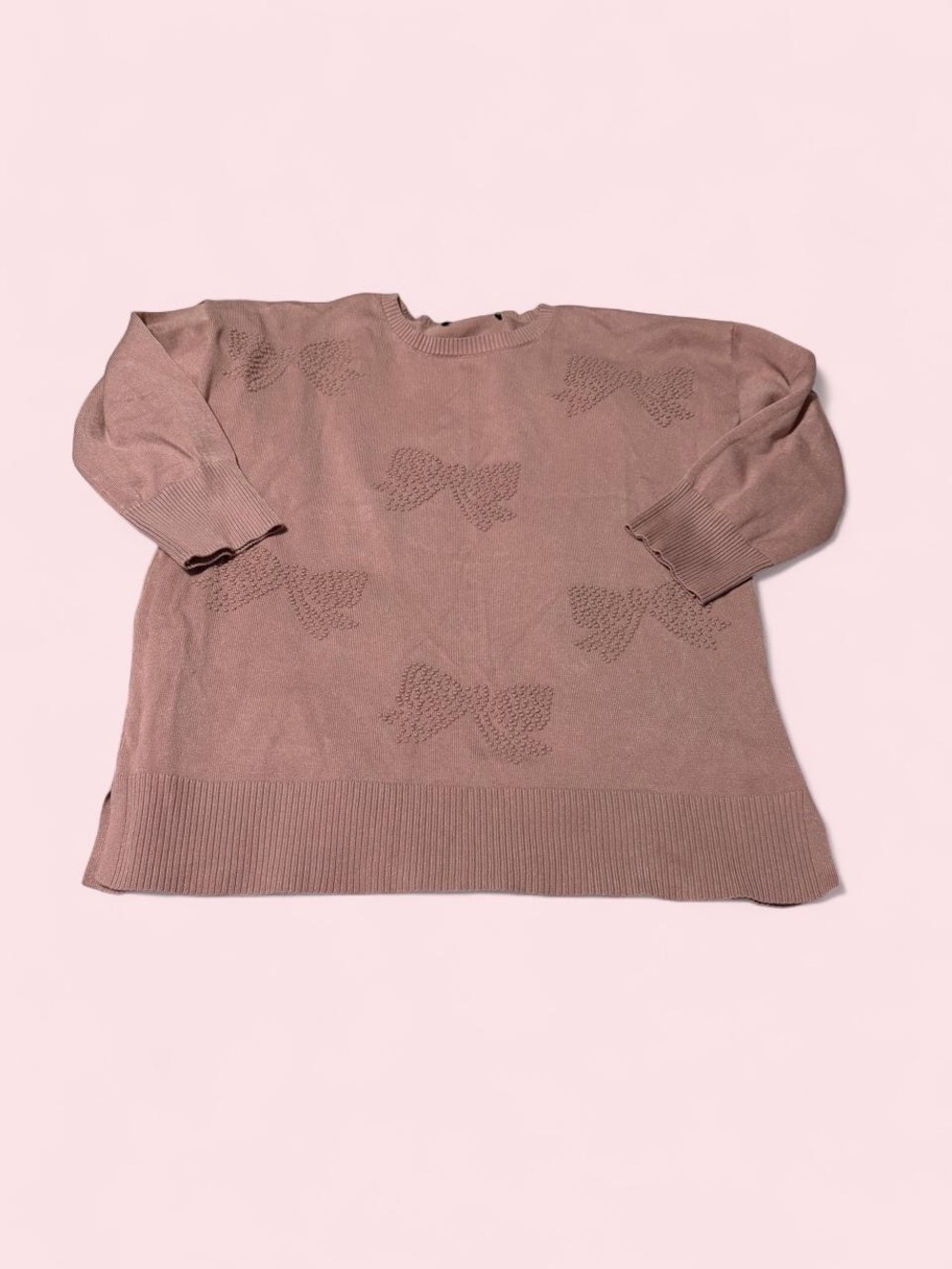 Source Unknown Dusty Rose Bow Detail Crewneck Sweater